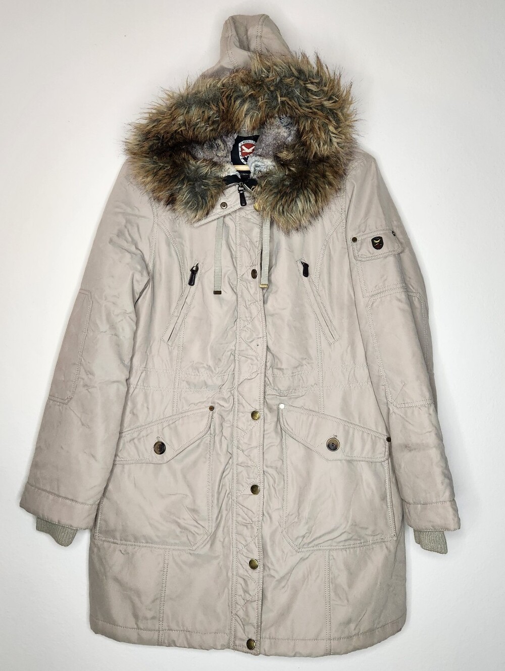 1 Madison Womens XL Beige Fur Hoodie Parka Expedition Zip Jacket